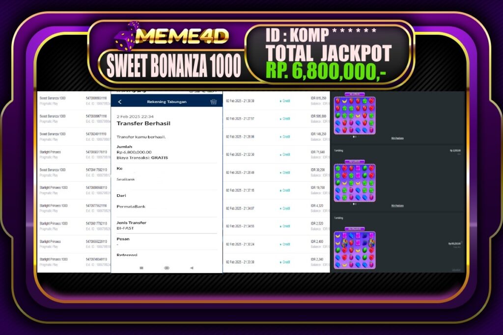 Bukti Jp MEME4D Slot Online 03 Februari 2025