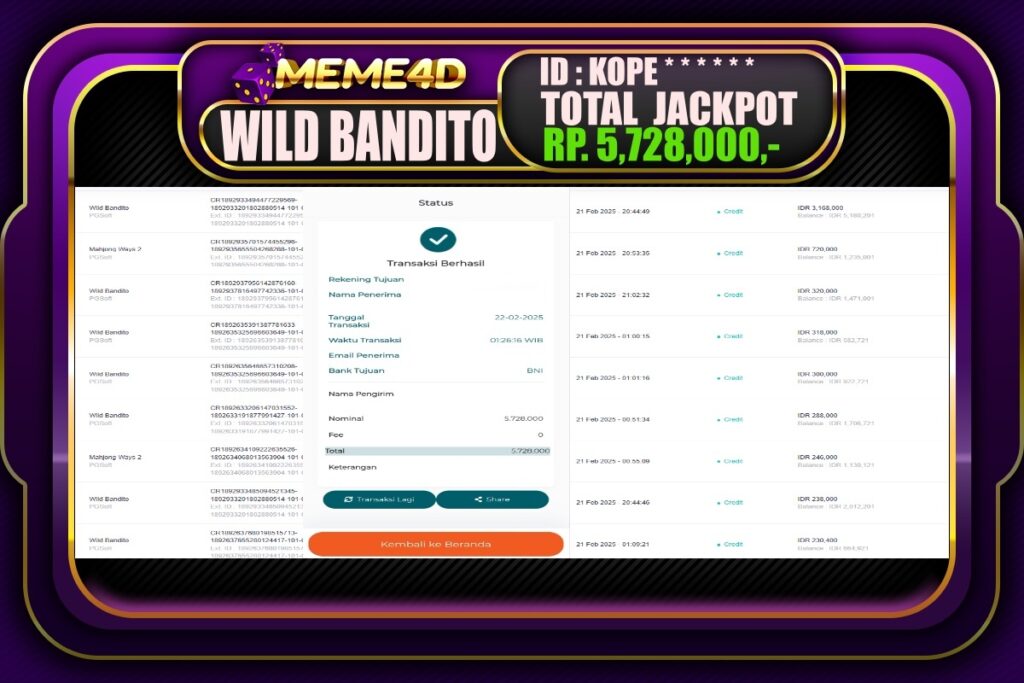 Bukti Jp MEME4D Slot Online 22 Februari 2025