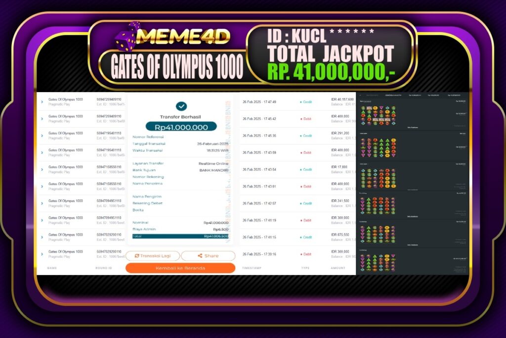 Bukti Jp MEME4D Slot Online 27 Februari 2025