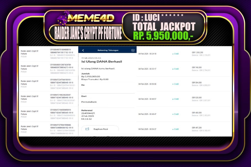 Bukti Jp MEME4D Slot Online 04 Februari 2025