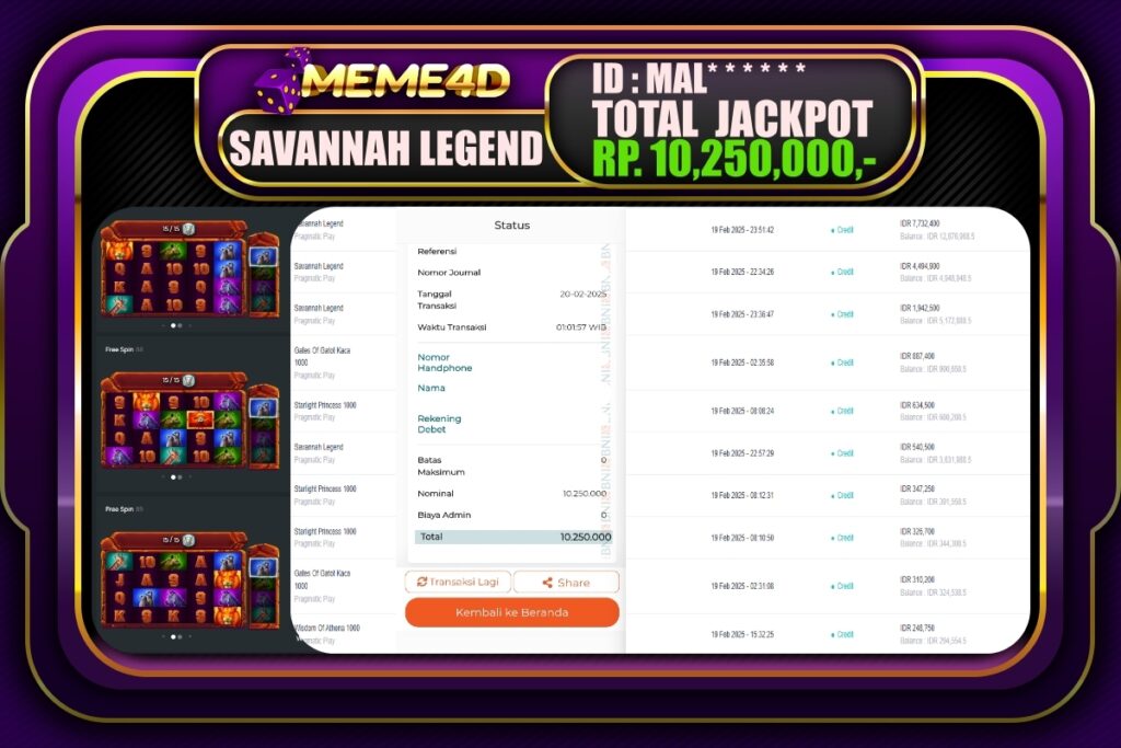 Bukti Jp MEME4D Slot Online 20 Februari 2025