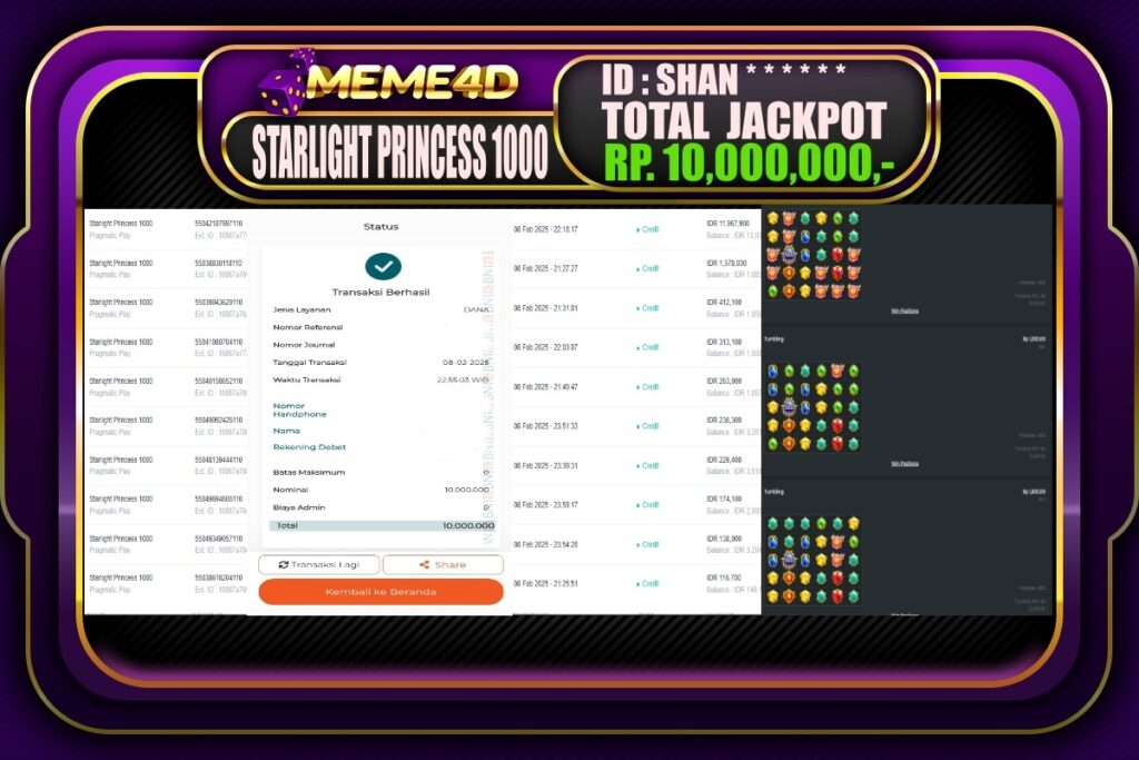 Bukti Jp MEME4D Slot Online 09 Februari 2025