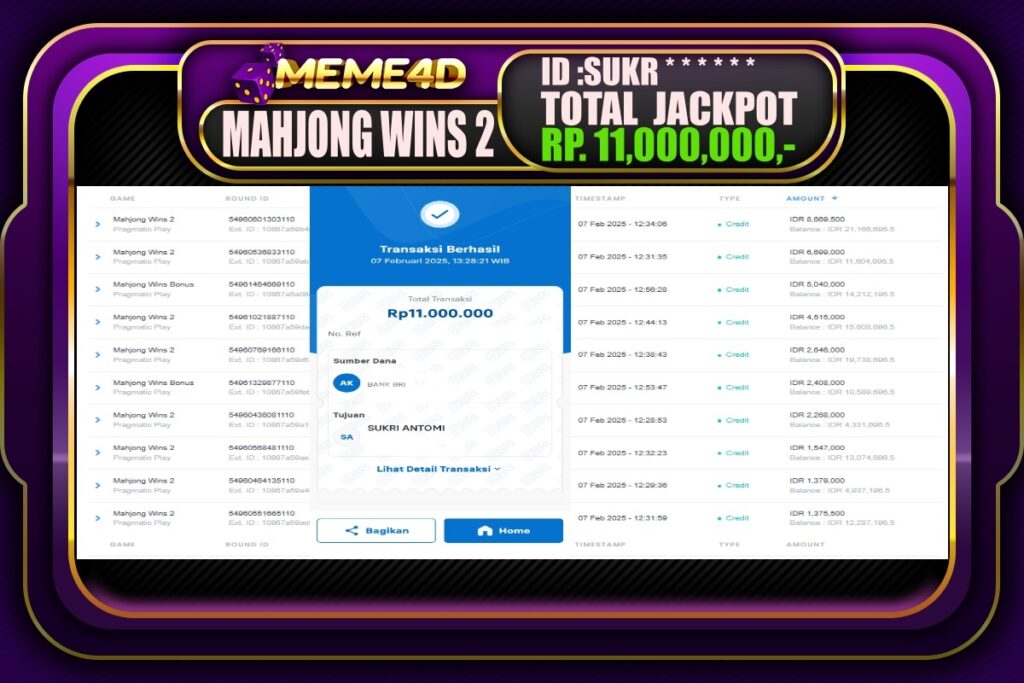 Bukti Jp MEME4D Slot Online 08 Februari 2025