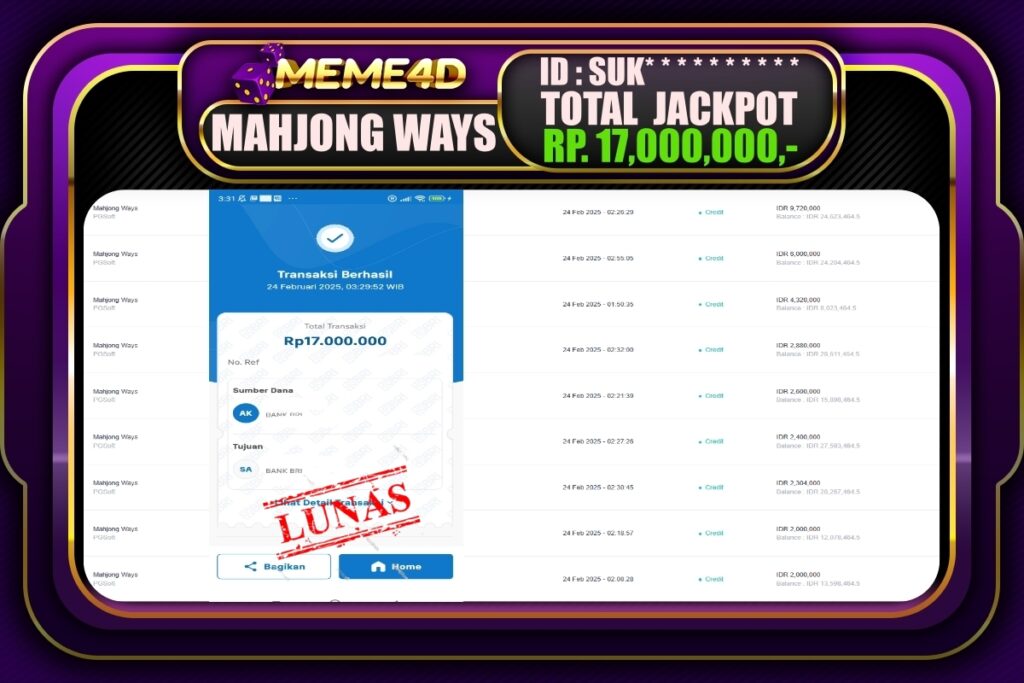 Bukti Jp MEME4D Slot Online 24 Februari 2025