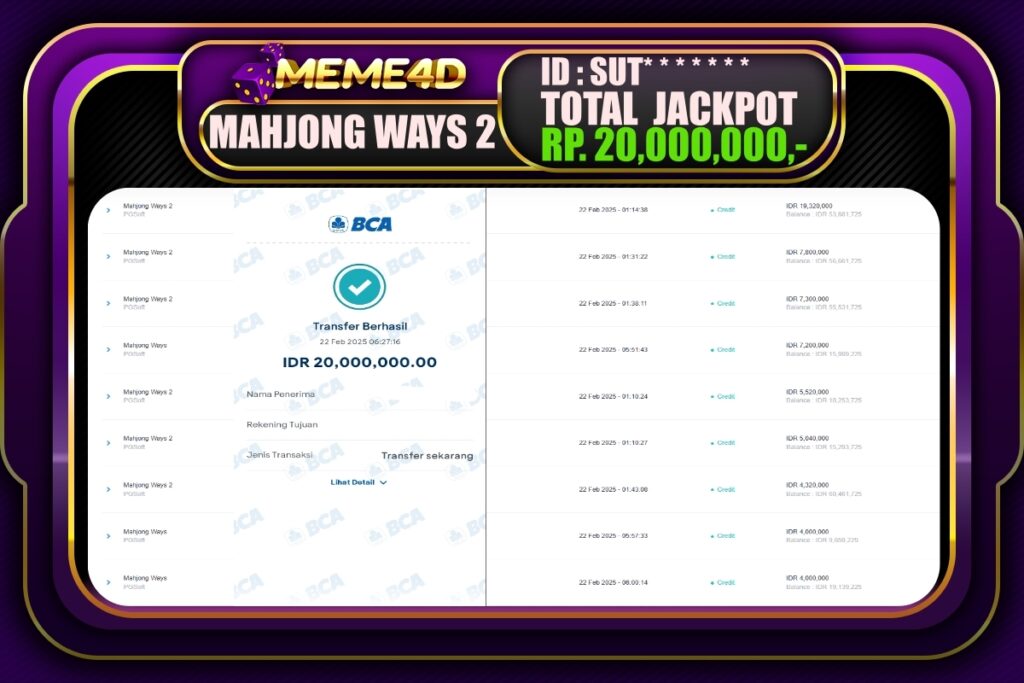 Bukti Jp MEME4D Slot Online 22 Februari 2025