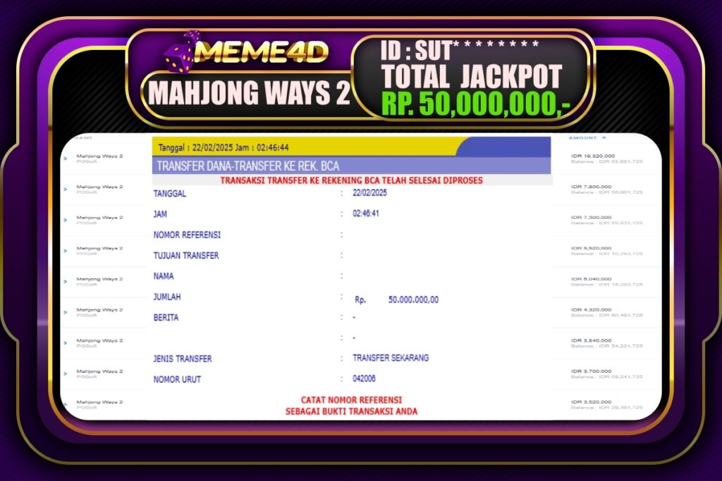 Bukti Jp MEME4D Slot Online 22 Februari 2025