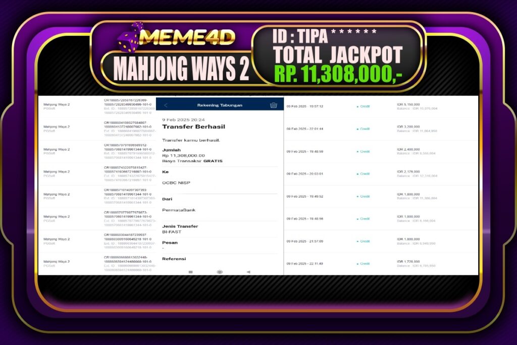 Bukti Jp MEME4D Slot Online 10 Februari 2025