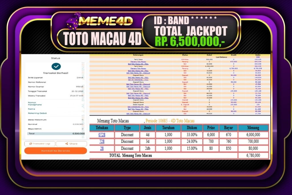 Bukti Jp MEME4D Togel Online 26 Februari 2025