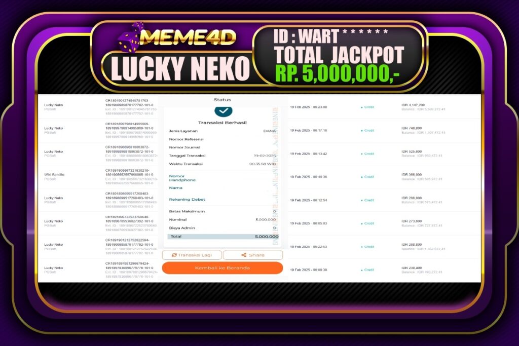 Bukti Jp MEME4D Slot Online 19 Februari 2025