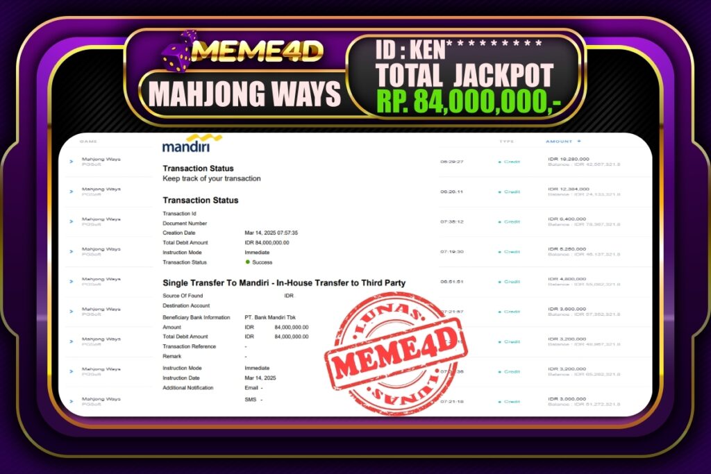 Bukti Jp MEME4D Slot Online 14 Maret 2025