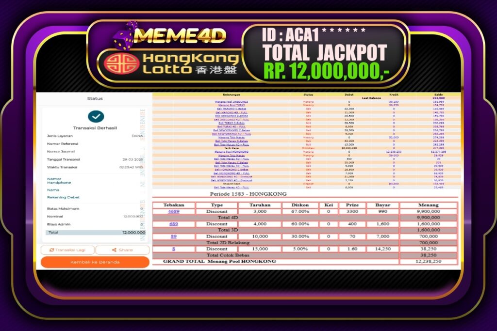 Bukti Jp MEME4D Togel Online 29 Maret 2025