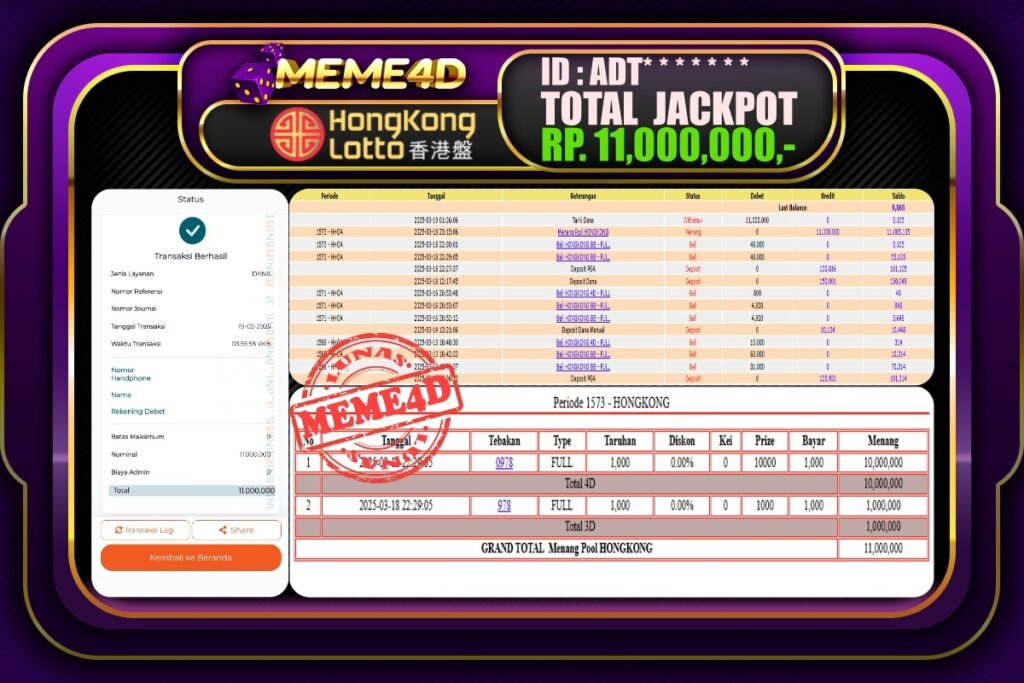 Bukti Jp MEME4D Togel Online 19 Maret 2025