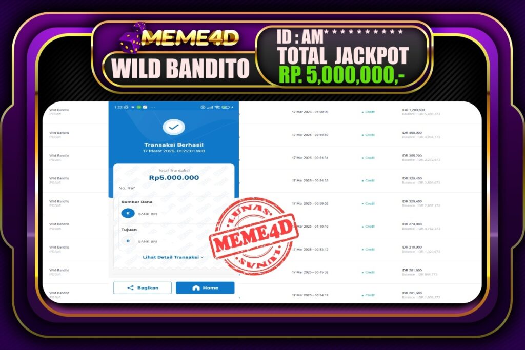 Bukti Jp MEME4D Slot Online 17 Maret 2025