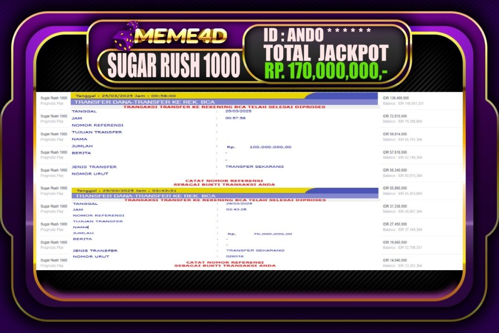 Bukti Jp MEME4D Slot Online 25 Maret 2025