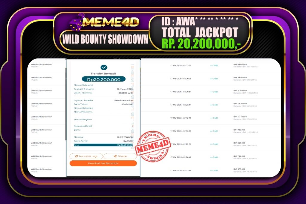 Bukti Jp MEME4D Slot Online 17 Maret 2025