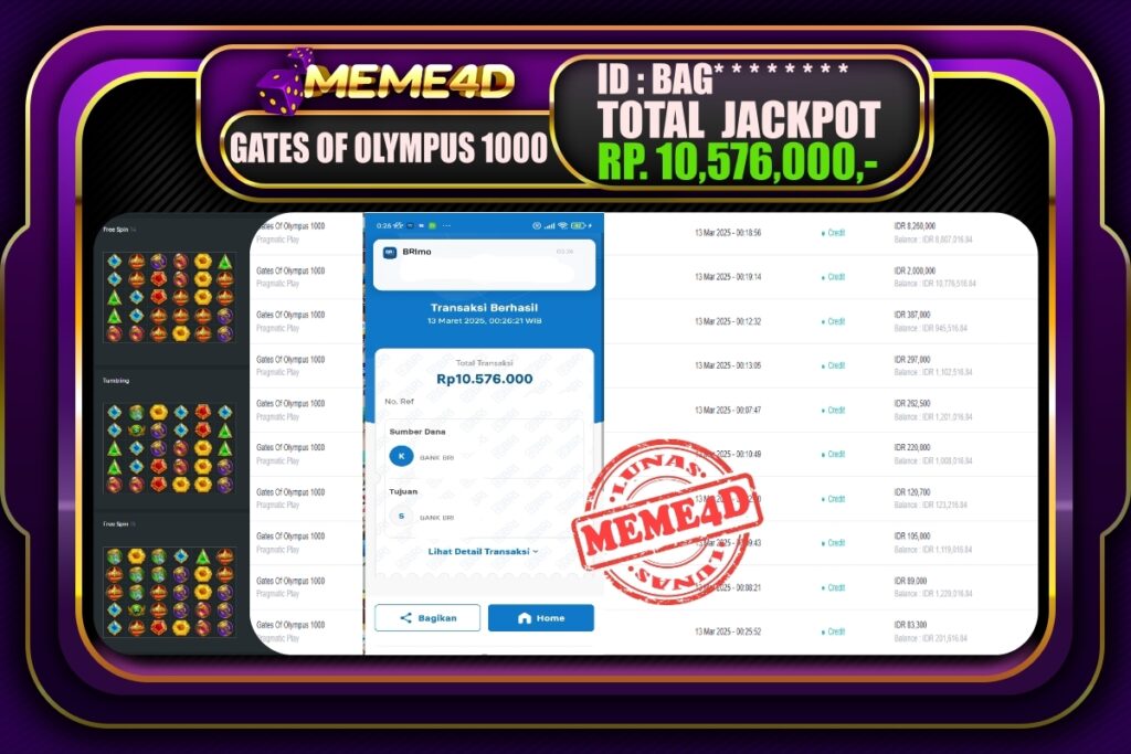 Bukti Jp MEME4D Slot Online 13 Maret 2025