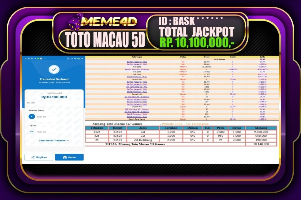 Bukti Jp MEME4D Togel Online 27 Maret 2025
