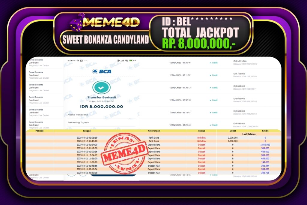 Bukti Jp MEME4D Slot Online 12 Maret 2025