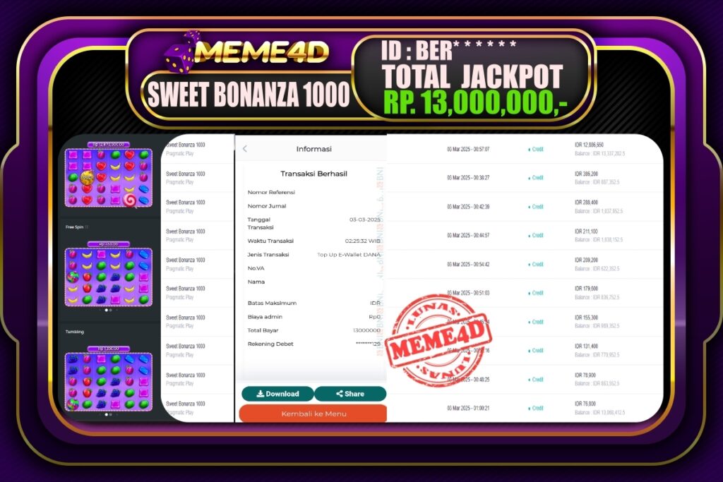 Bukti Jp MEME4D Slot Online 03 Maret 2025
