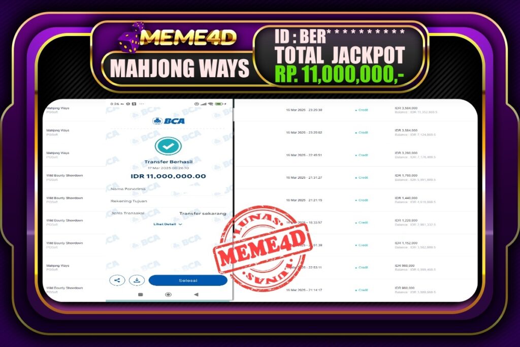 Bukti Jp MEME4D Slot Online 17 Maret 2025
