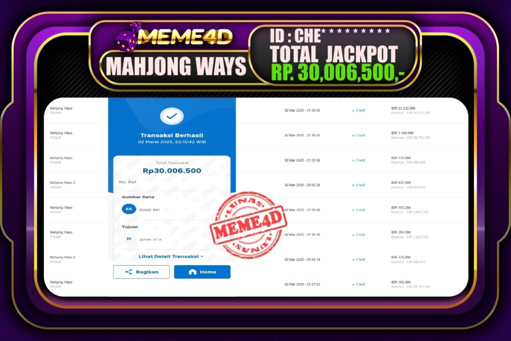 Bukti Jp MEME4D Slot Online 03 Maret 2025