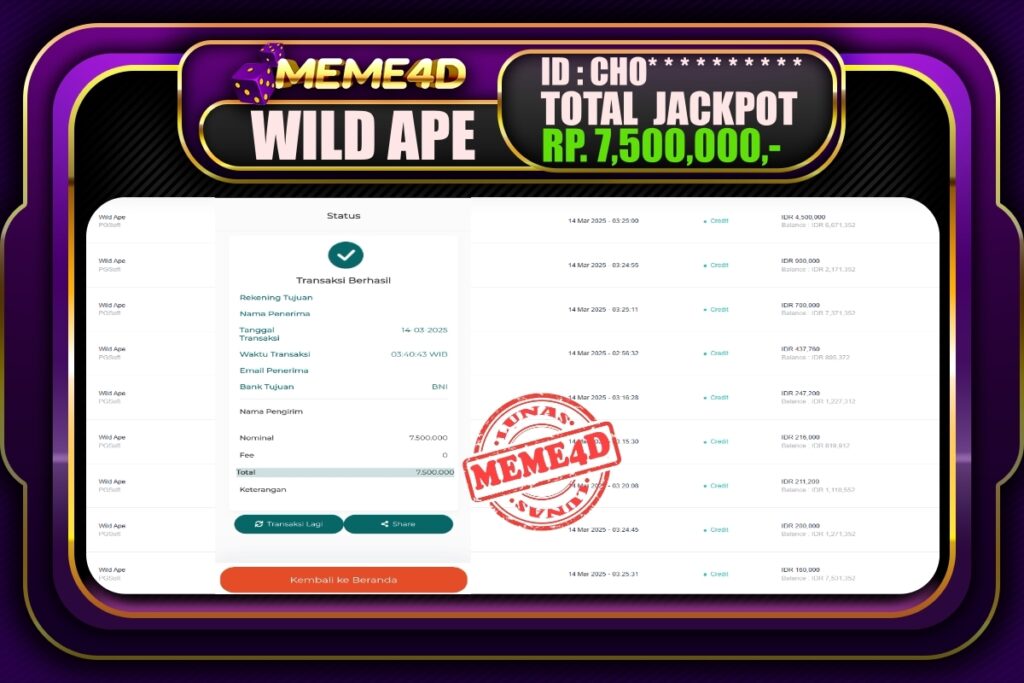 Bukti Jp MEME4D Slot Online 14 Maret 2025