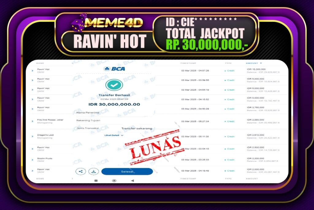 Bukti Jp MEME4D Slot Online 03 Maret 2025