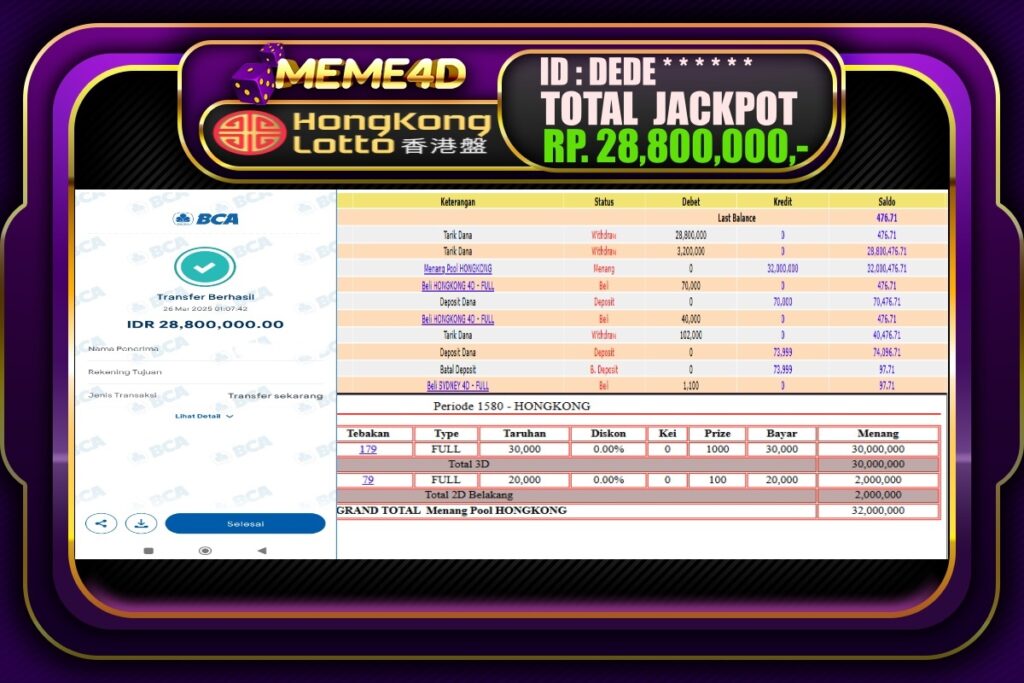 Bukti Jp MEME4D Togel Online 26 Maret 2025
