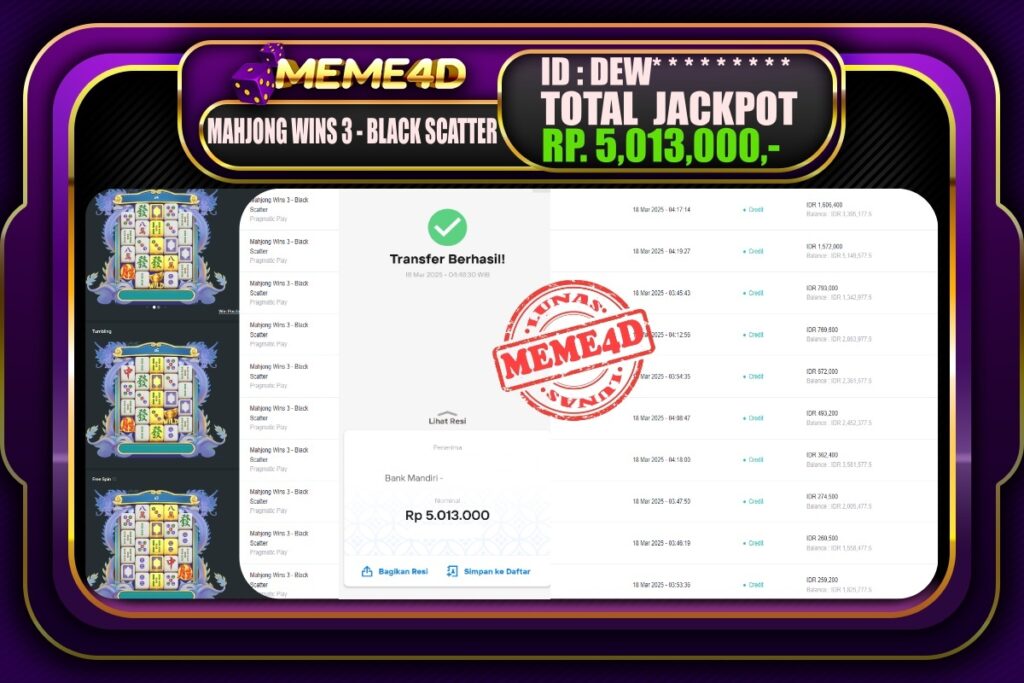 Bukti Jp MEME4D Slot Online 18 Maret 2025
