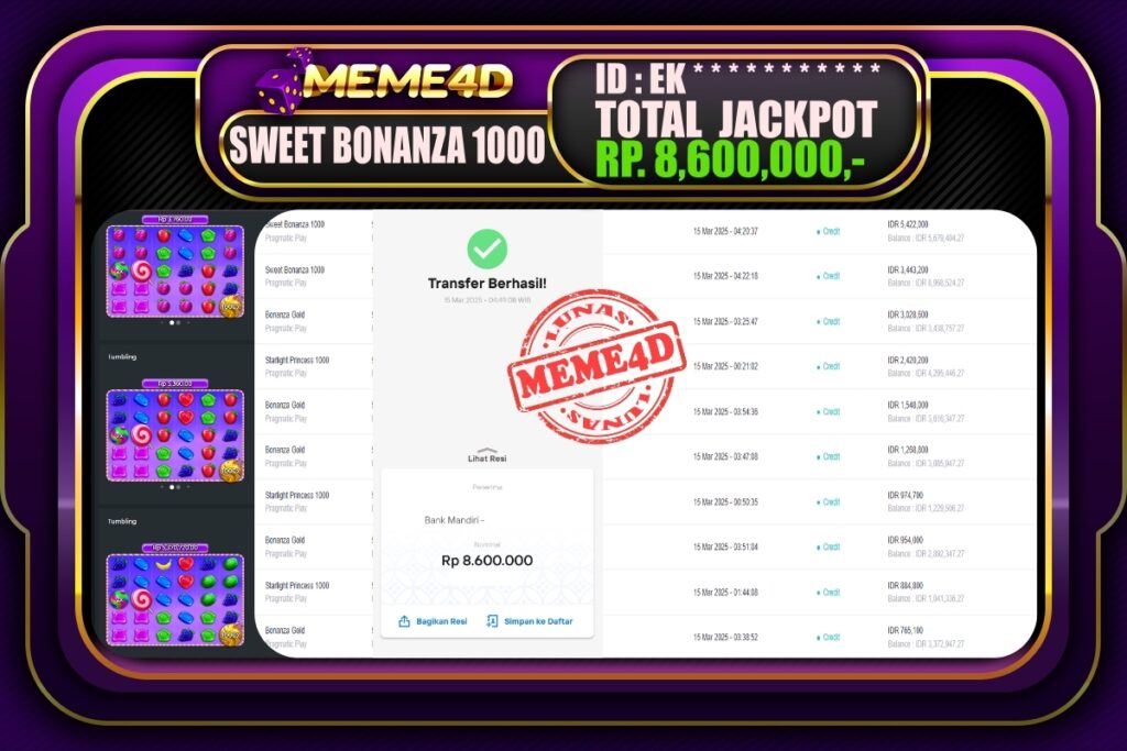 Bukti Jp MEME4D Slot Online 15 Maret 2025
