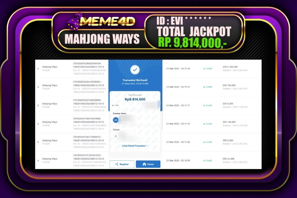 Bukti Jp MEME4D Slot Online 21 Maret 2025