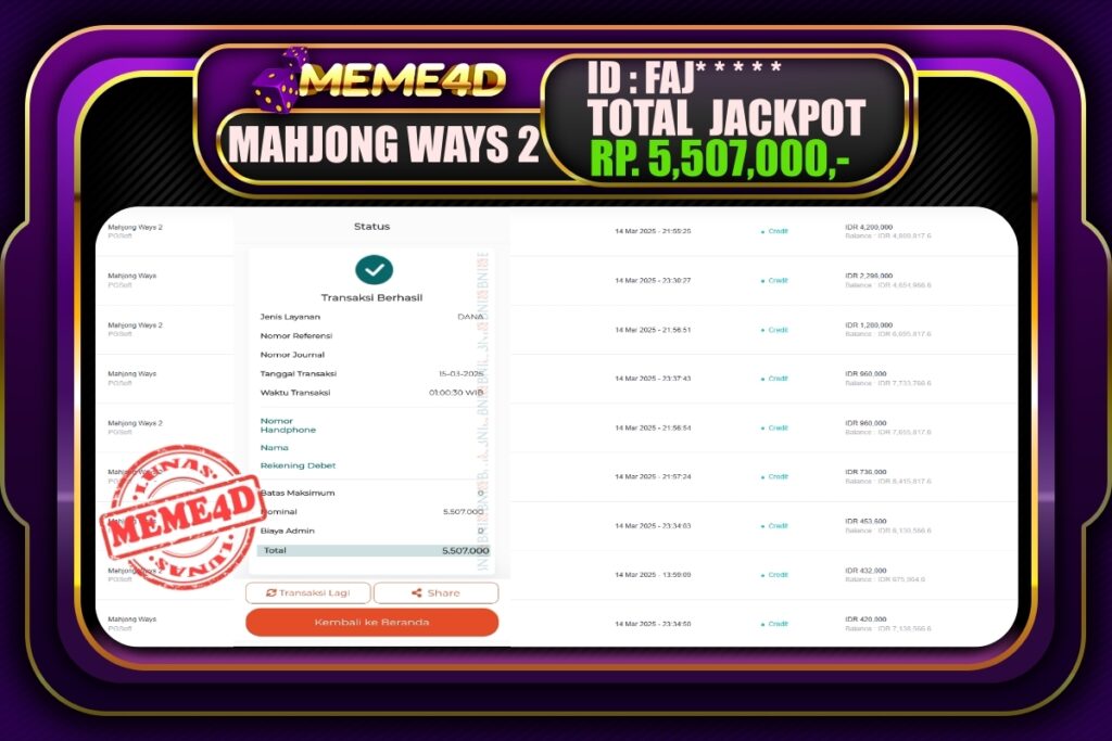 Bukti Jp MEME4D Slot Online 15 Maret 2025