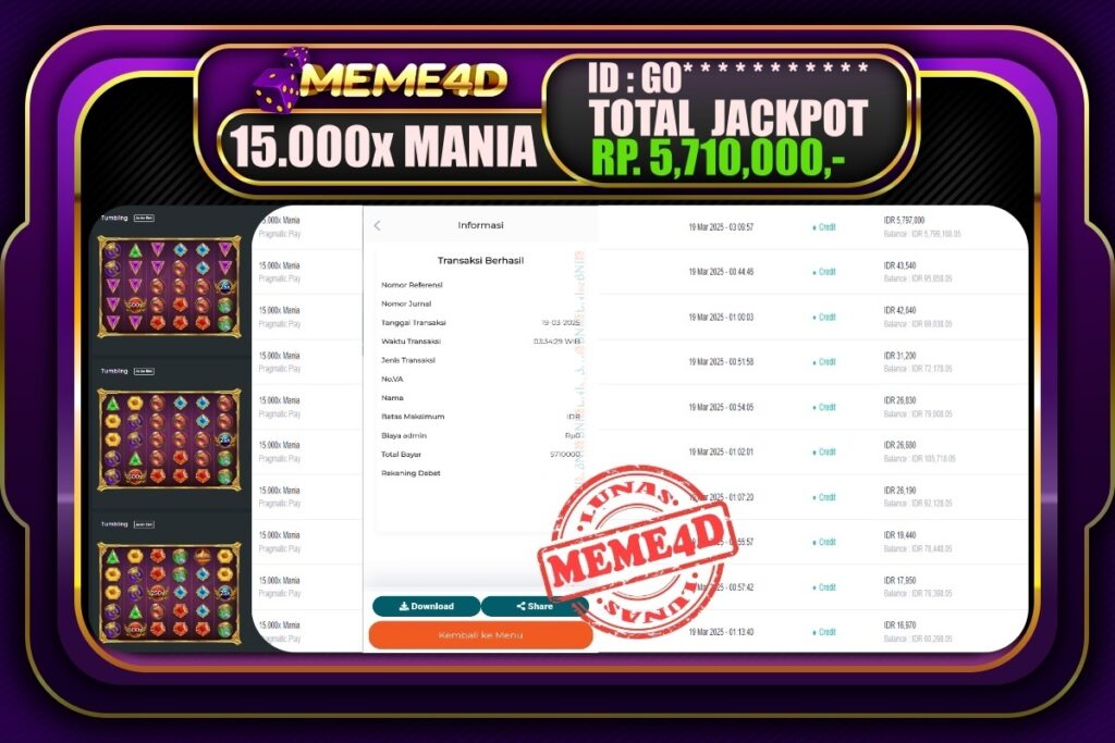 Bukti Jp MEME4D Slot Online 19 Maret 2025