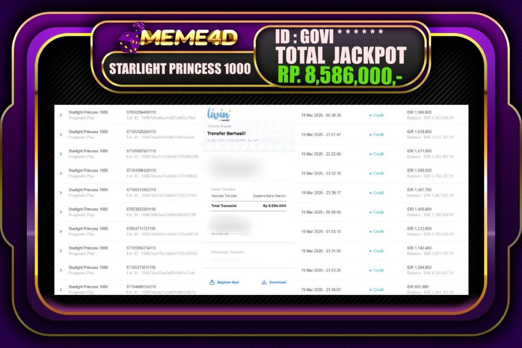 Bukti Jp MEME4D Slot Online 20 Maret 2025