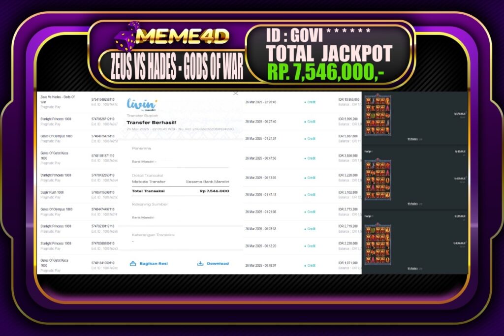 Bukti Jp MEME4D Slot Online 27 Maret 2025