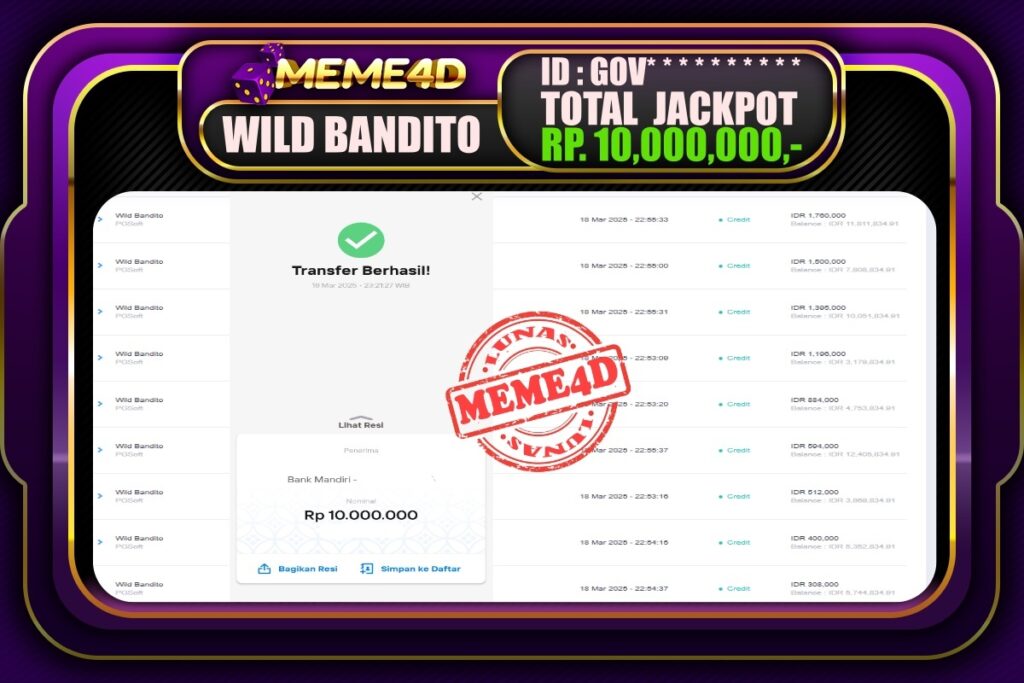 Bukti Jp MEME4D Slot Online 19 Maret 2025