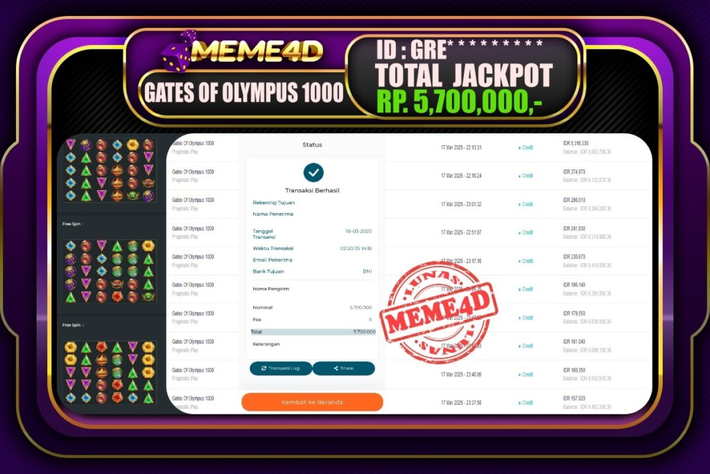 Bukti Jp MEME4D Slot Online 18 Maret 2025