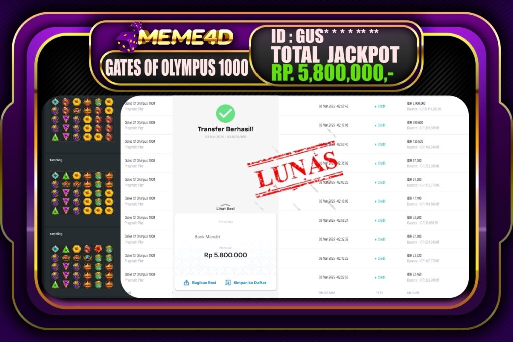 Bukti Jp MEME4D Slot Online 03 Maret 2025