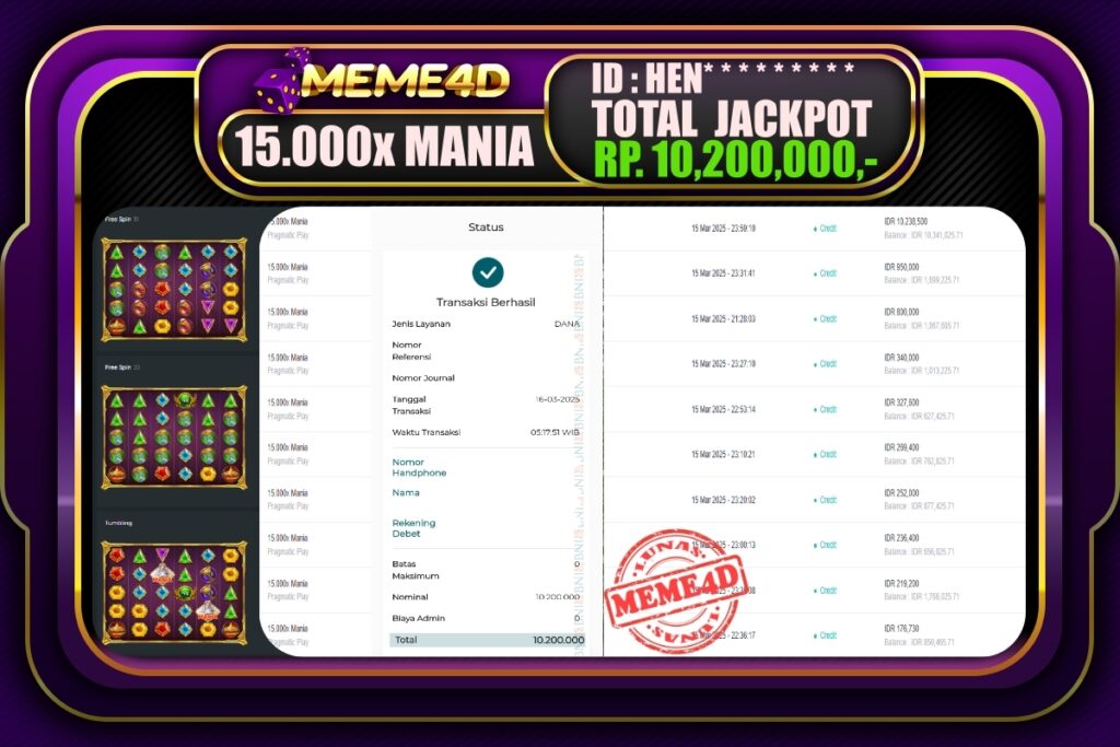 Bukti Jp MEME4D Slot Online 16 Maret 2025