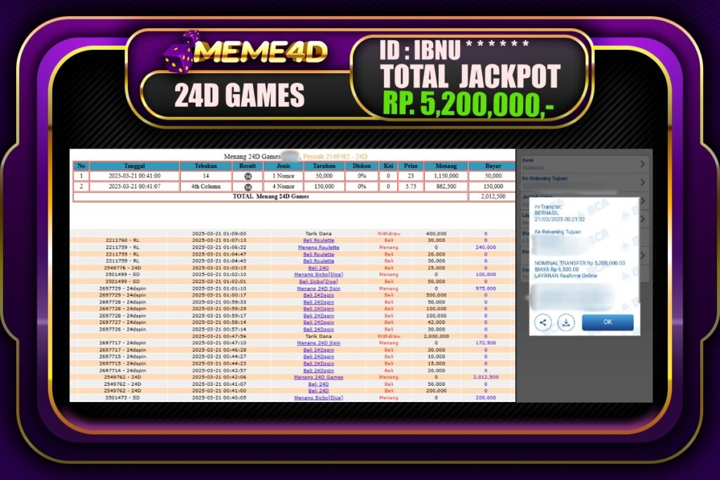 Bukti Jp MEME4D Casino Online 21 Maret 2025