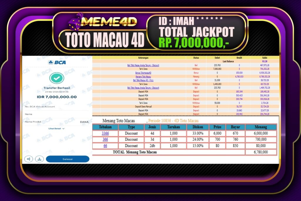 Bukti Jp MEME4D Togel Online 23 Maret 2025