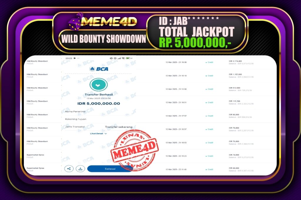 Bukti Jp MEME4D Slot Online 14 Maret 2025