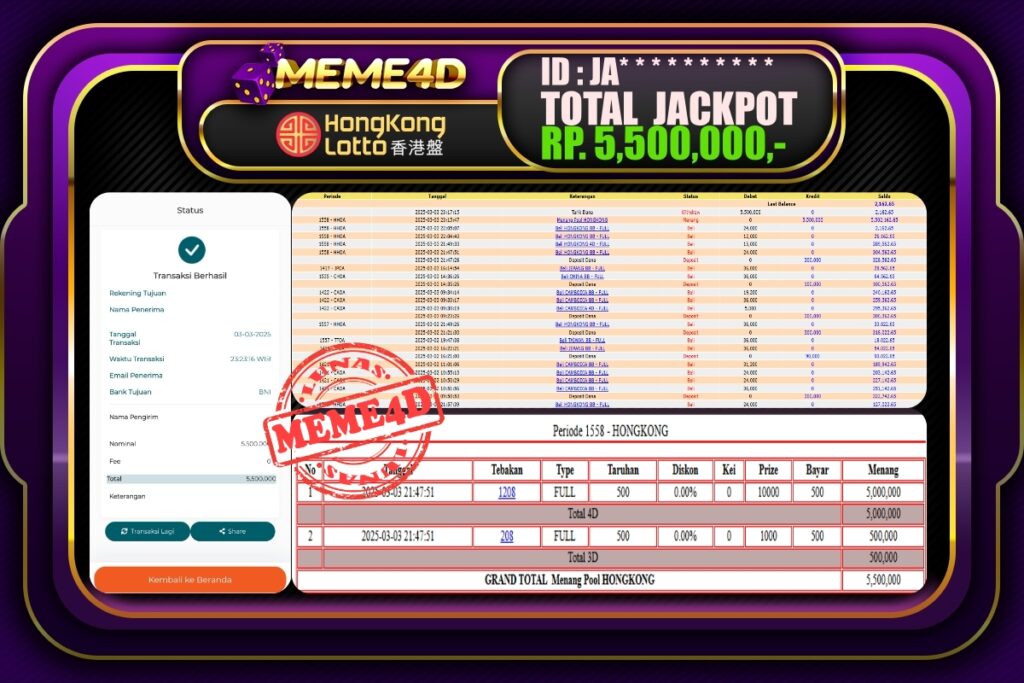 Bukti Jp MEME4D Togel Online 04 Maret 2025