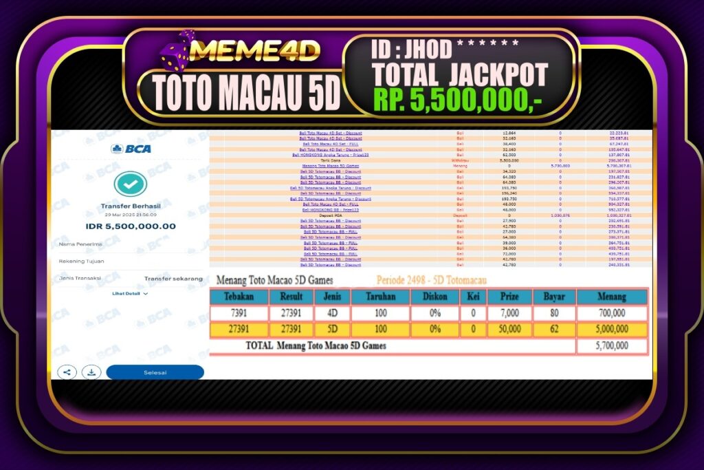 Bukti Jp MEME4D Togel Online 30 Maret 2025