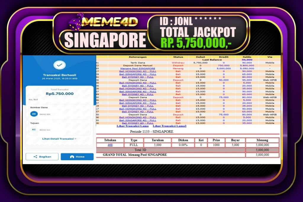 Bukti Jp MEME4D Togel Online 27 Maret 2025