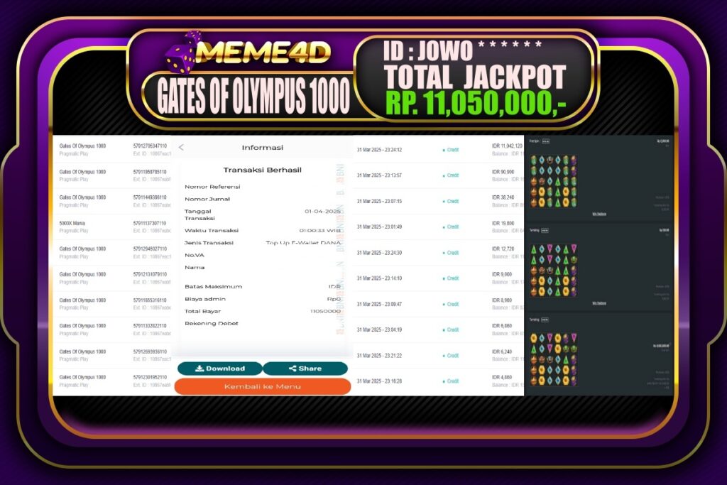 Bukti Jp MEME4D Slot Online 01 April 2025