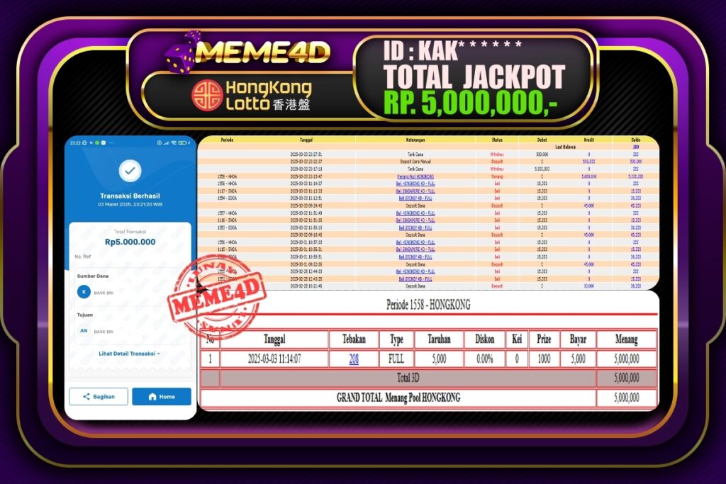 Bukti Jp MEME4D Togel Online 04 Maret 2025