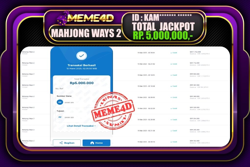 Bukti Jp MEME4D Slot Online 15 Maret 2025