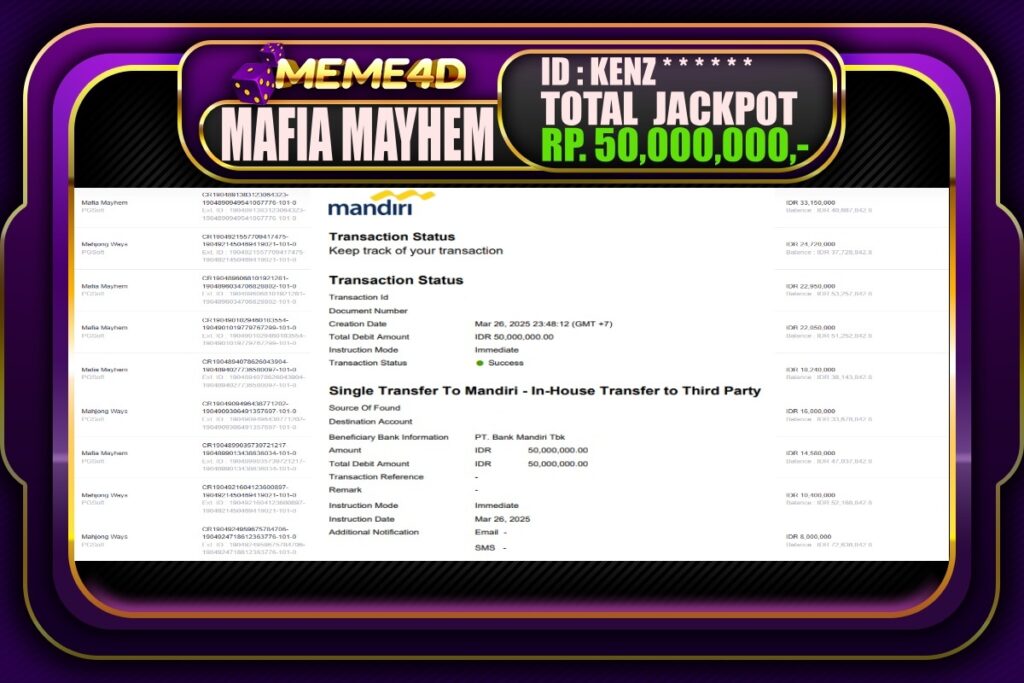 Bukti Jp MEME4D Slot Online 27 Maret 2025