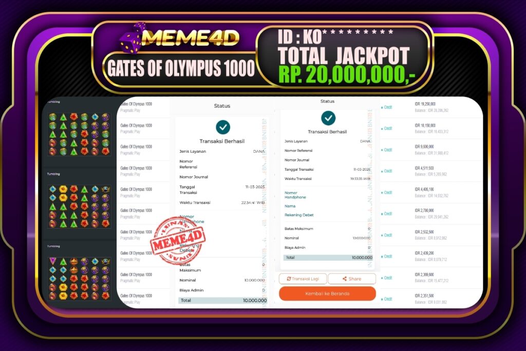 Bukti Jp MEME4D Slot Online 12 Maret 2025